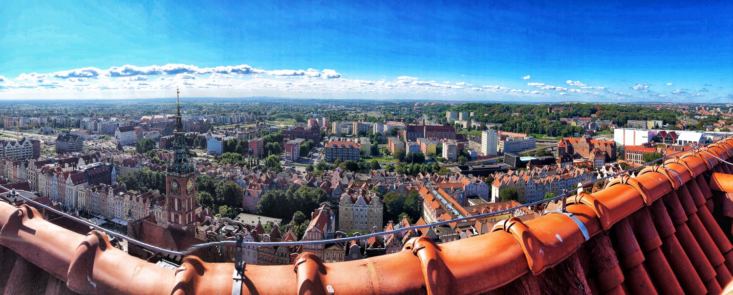 výhľad z Mariánskej baziliky, Gdansk, severné Poľsko